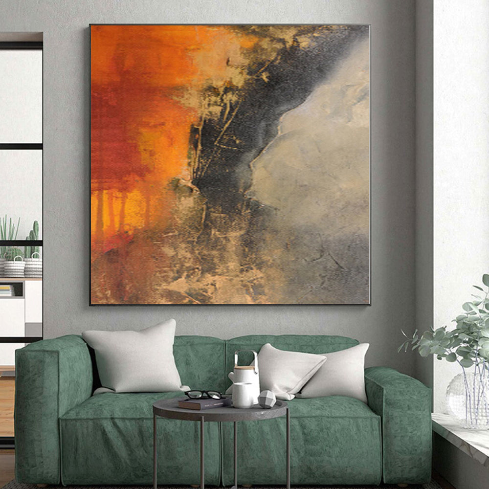 “Fiery Abstraction” - Abstract Painting with Orange, Red, Black, Gray CT0026