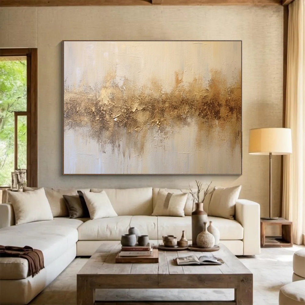 “Textured Gold Strip” - A horizontal strip of textured, metallic gold and brown hues on a light beige background CT1538