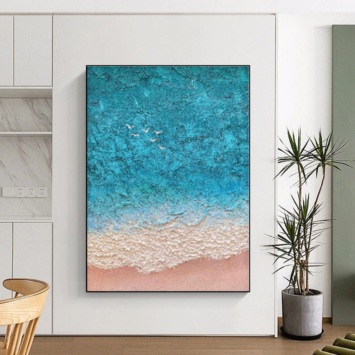“Textured Beach Aerial”,Abstract Coastal Impasto Painting CT0563
