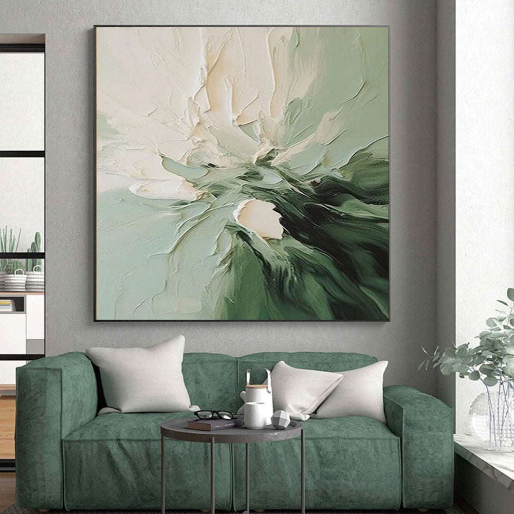 “White - Green Textured Floral”,Impasto Floral Art CT0624