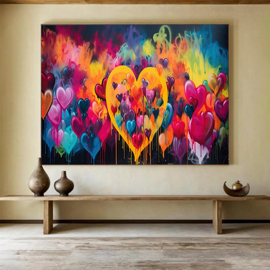 “Colorful Heart Graffiti” - Brights, pinks, purples, yellows; vibrant, dripping heart graffiti CT1630