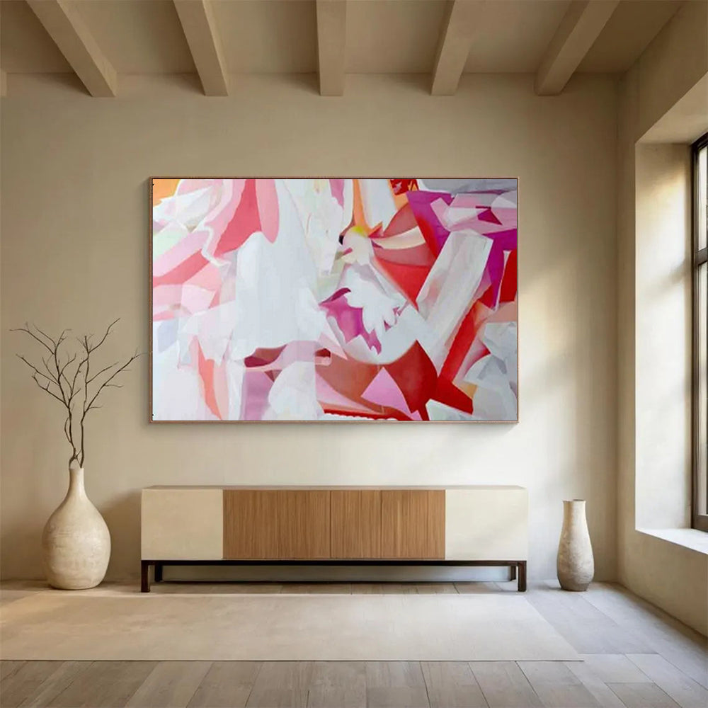 “Pink - White Geometric Fusion” - Pink, white, red, purple; interlaced geometric shapes CT1585