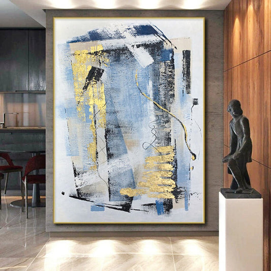 “Blue - Gold Geometric Abstraction” Abstract Acrylic Art CT0311