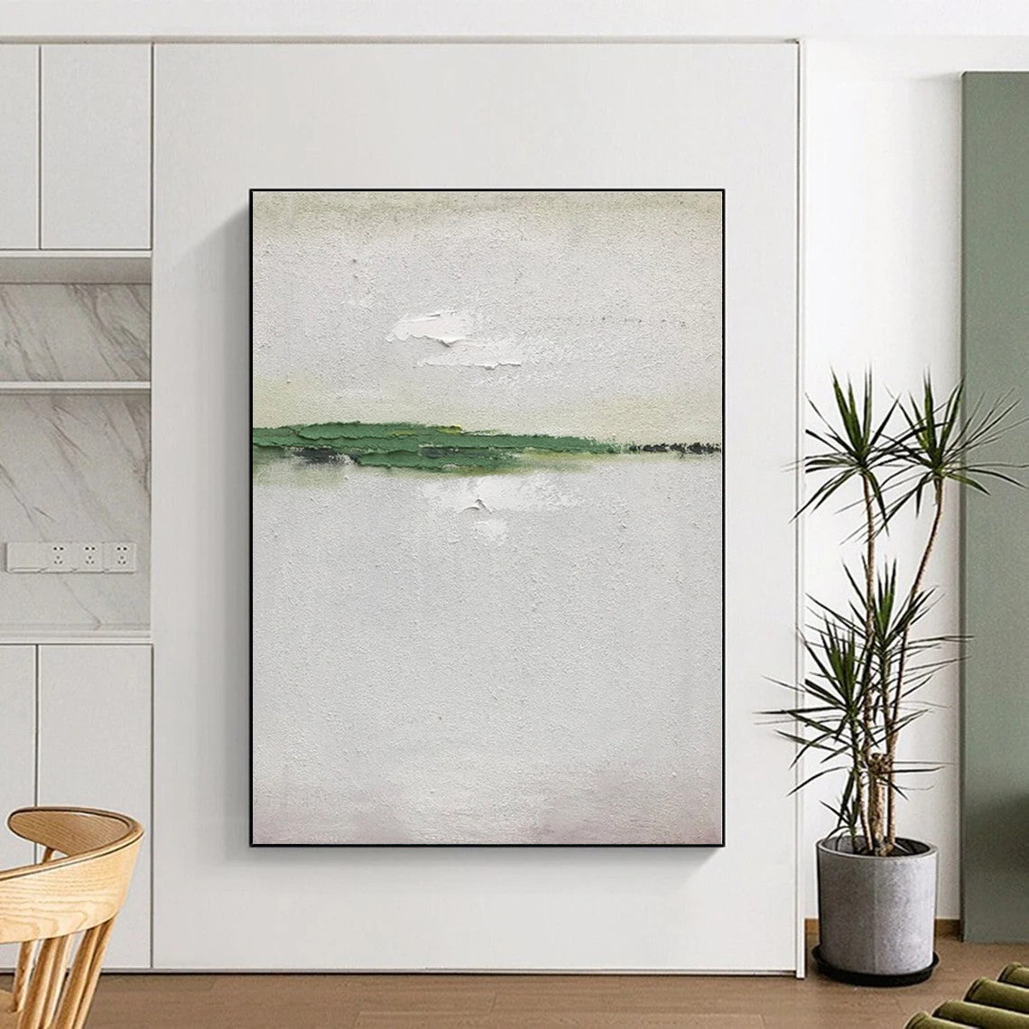“Green - White Minimalist Abstraction” - Abstract Minimalist Art CT0492