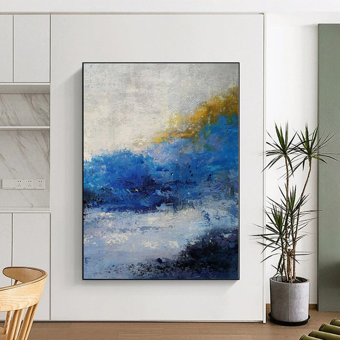 “Blue and Yellow Abstract Landscape”,Impressionistic Abstract Painting CT0355