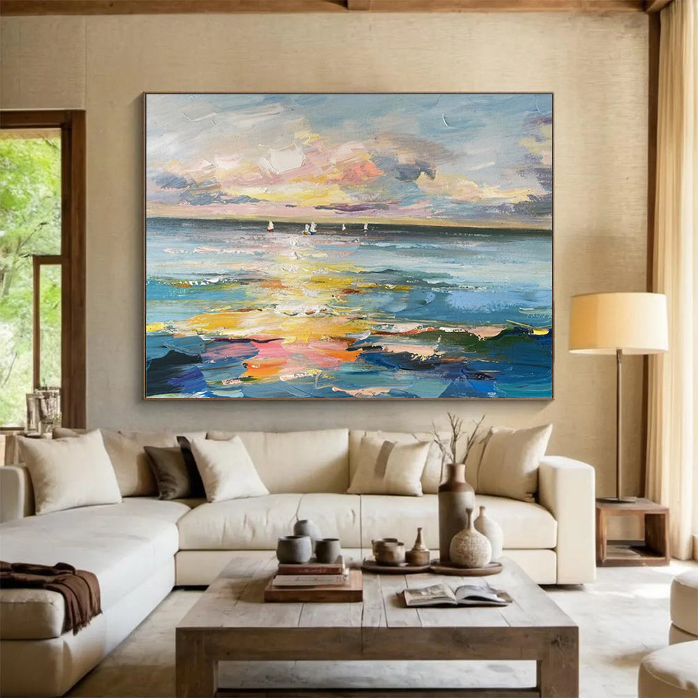“Sailboats at Dusk” – Post - Impressionistic Seascape Oil Painting CT1738