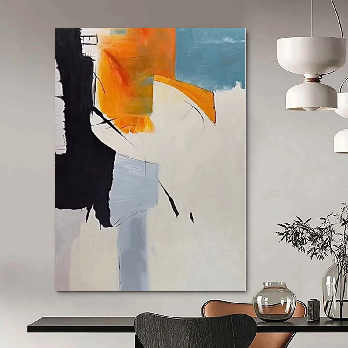 “Black - Orange - Blue Abstract Forms” Cubist - Inspired Acrylic Art CT0208