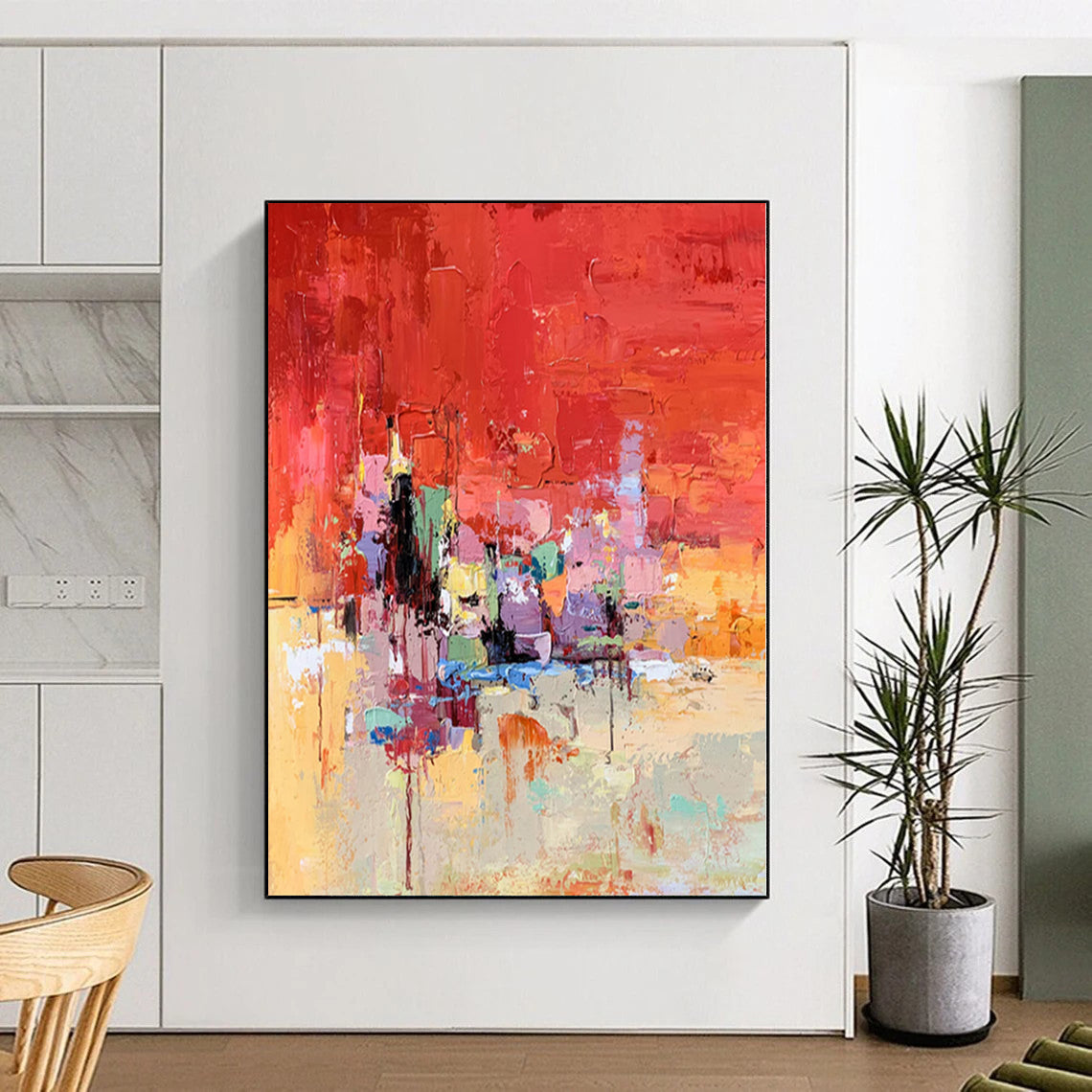“Red - Hued Urban Energy” Abstract Acrylic Art CT0291