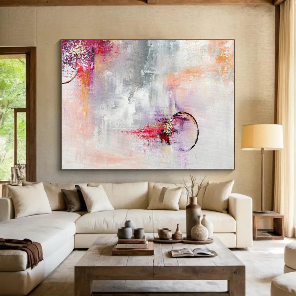 “Dreamy Sunset” - Abstract Art with Pink, Purple, Orange, Gray, White CT0038