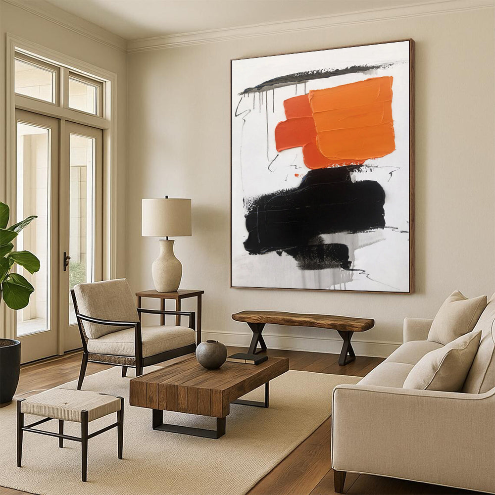 “Orange - Black Abstract Simplicity” - Abstract Minimalist Art CT0490