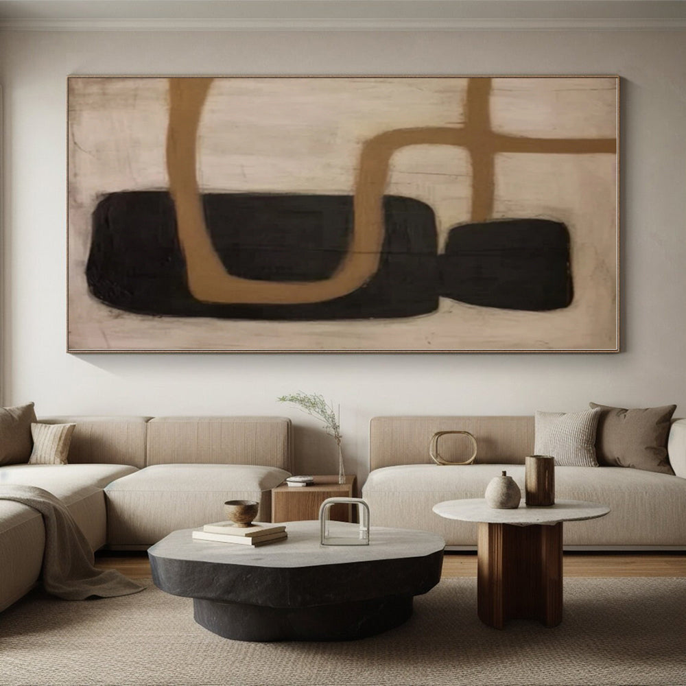 “Curved Brown and Black Shapes”,Abstract Organic - Shaped Acrylic Creation CT0536
