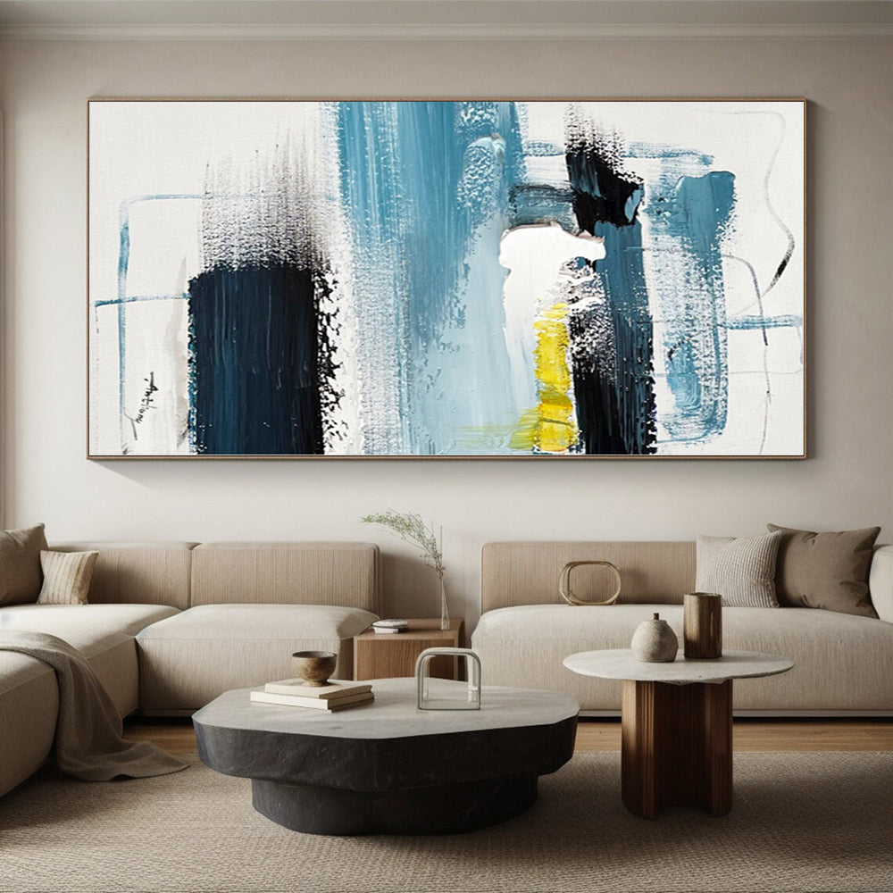 “Blue - Black - Yellow Abstract” - Abstract Expressionist Art CT0483