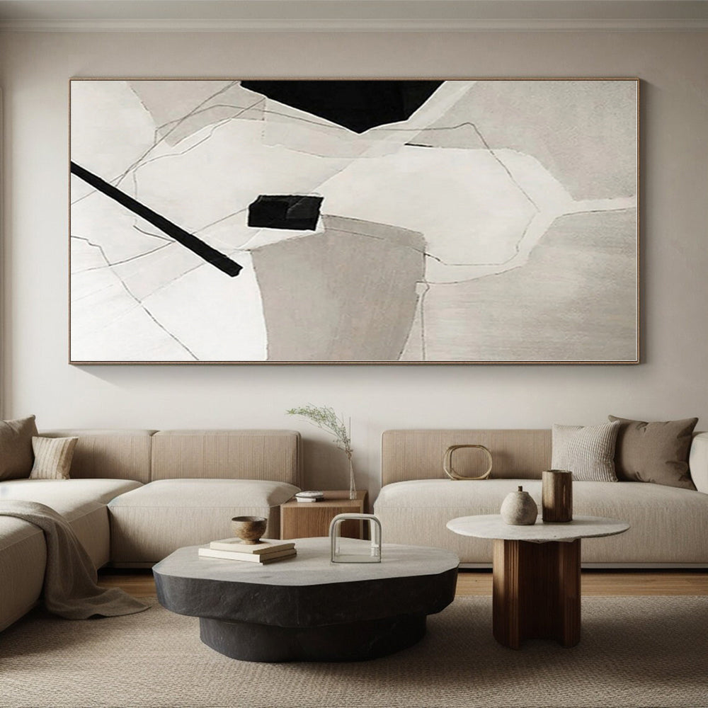 “Monochrome Geometric Abstraction”,Abstract Minimalist Oil Painting CT0559