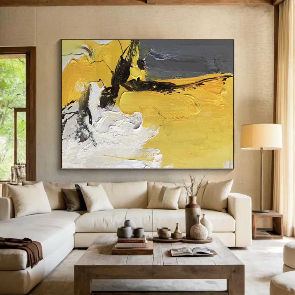 “Yellow - Gray Bold Textures” Abstract Acrylic Art CT0295