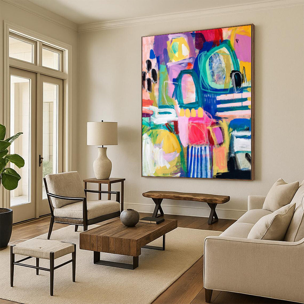 “Colorful Chaos Town” - Abstract Work with Pink, Purple, Blue, Yellow, Green CT0077