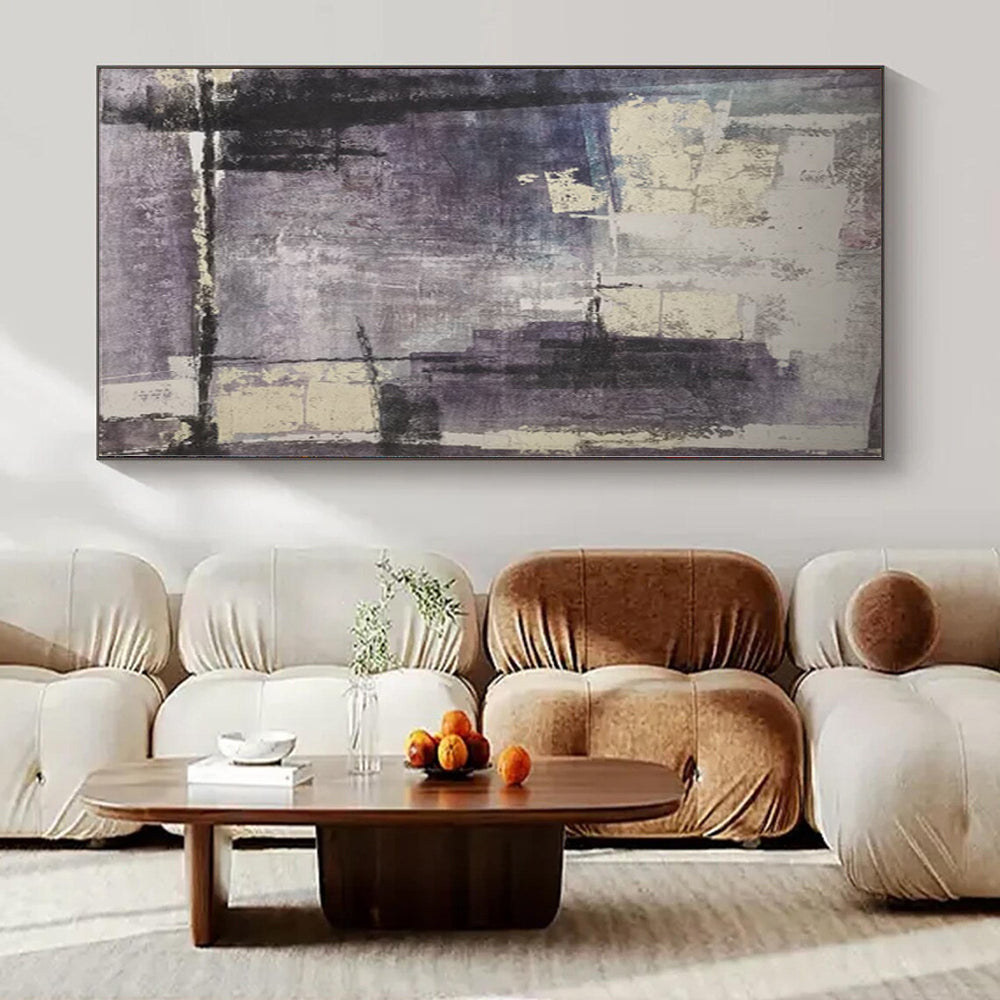 “Muted Purple Geometry” - Abstract Painting with Purple, Gray, White CT0106