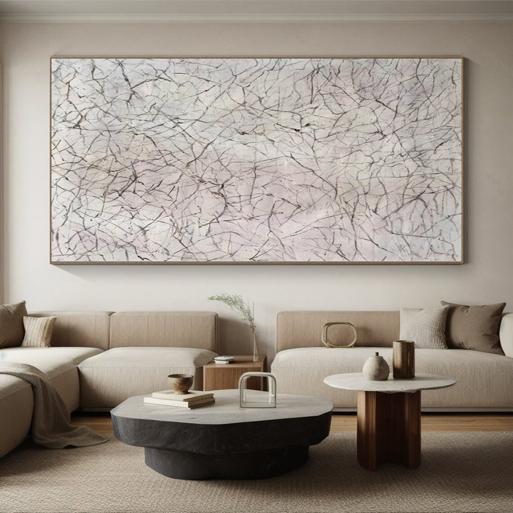 “Minimalist Gray Line Web” Abstract Acrylic Art CT0306