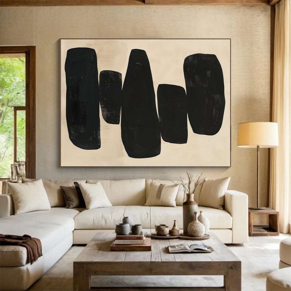 “Stacked Black Forms” Abstract Acrylic Art CT0276