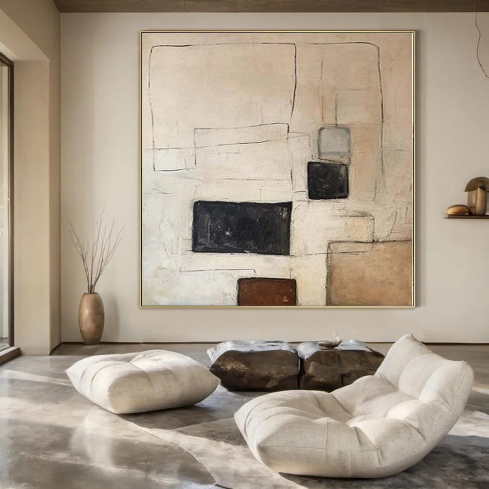 “Beige - Black - Brown Geometric Line” Acrylic Painting CT0159