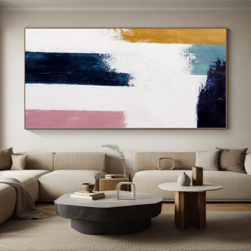 “Color Blocks” - Abstract Work with Yellow, Blue, White, Pink CT0037