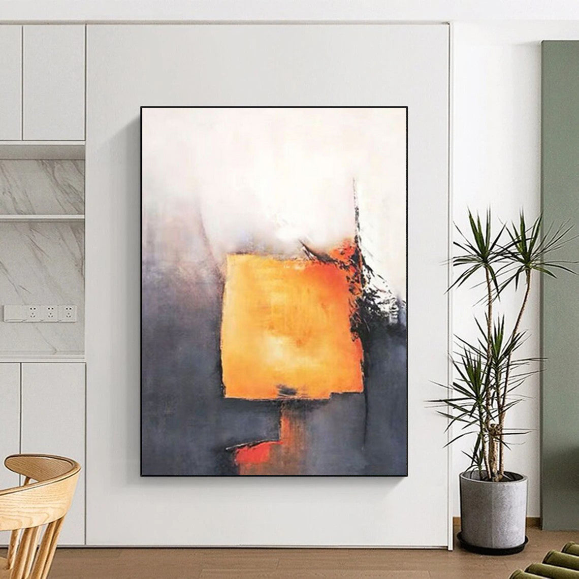 “Orange and Grey Abstract Form”,Abstract Minimalist Acrylic Art CT0591