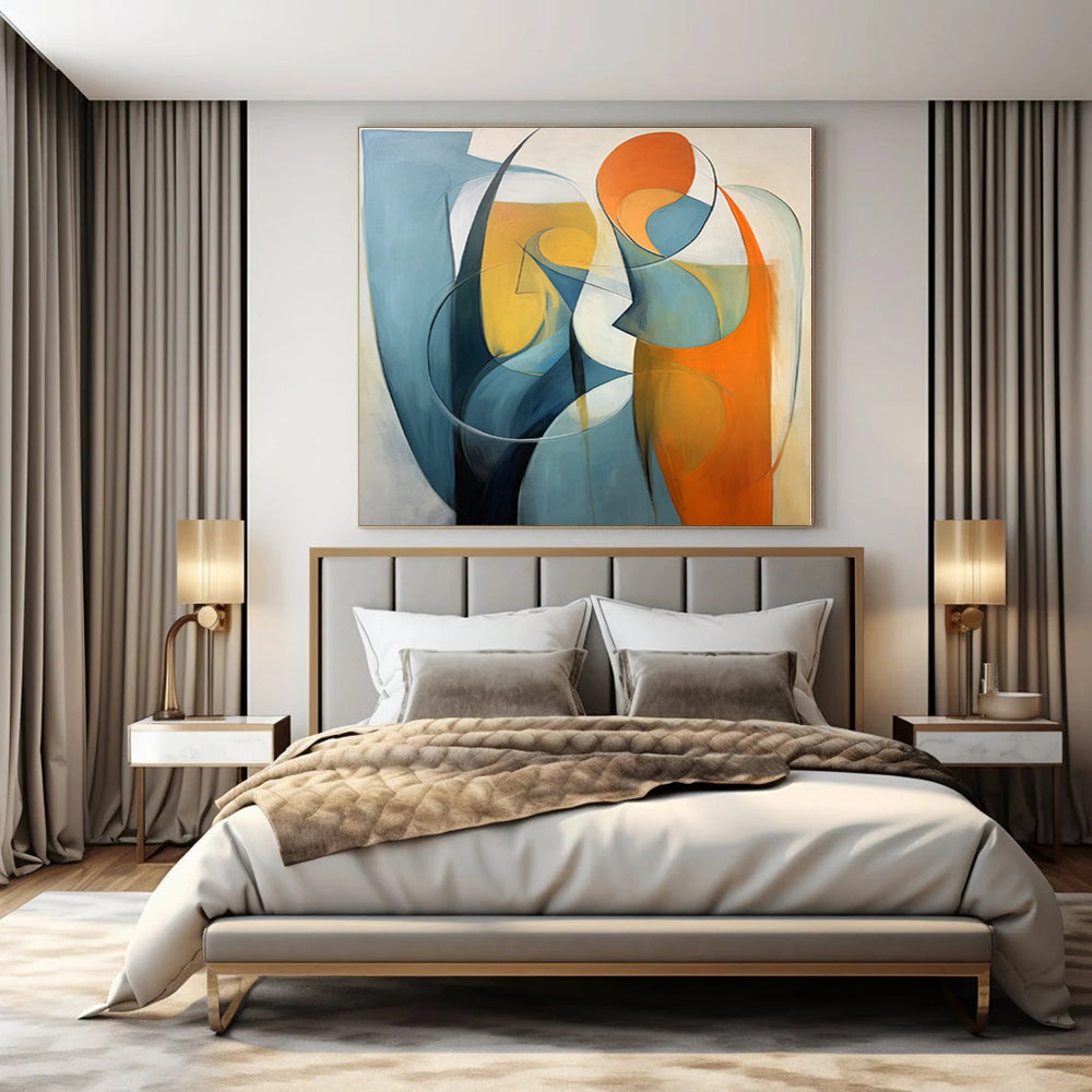 “Blue - Orange Abstract Figures” Cubist - Inspired Acrylic Art CT0188