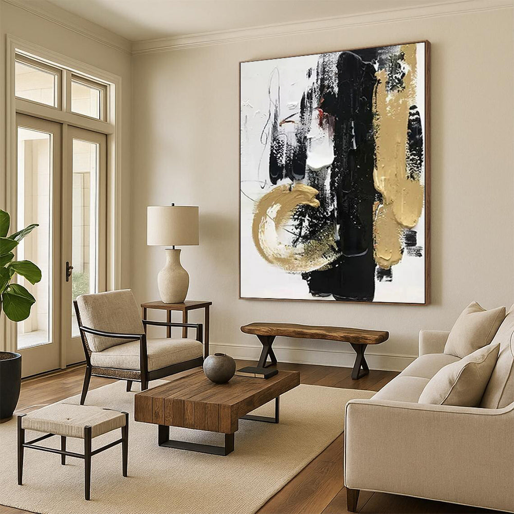 “Dynamic Black - Gold Strokes” Abstract Acrylic Art CT0278