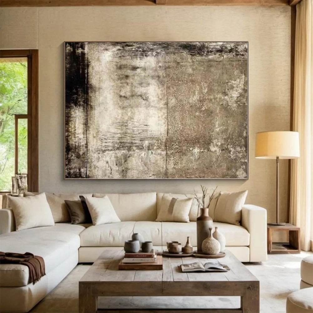 “Earthy Textured Panels”,Abstract Minimalist Mixed - Media Work CT0553