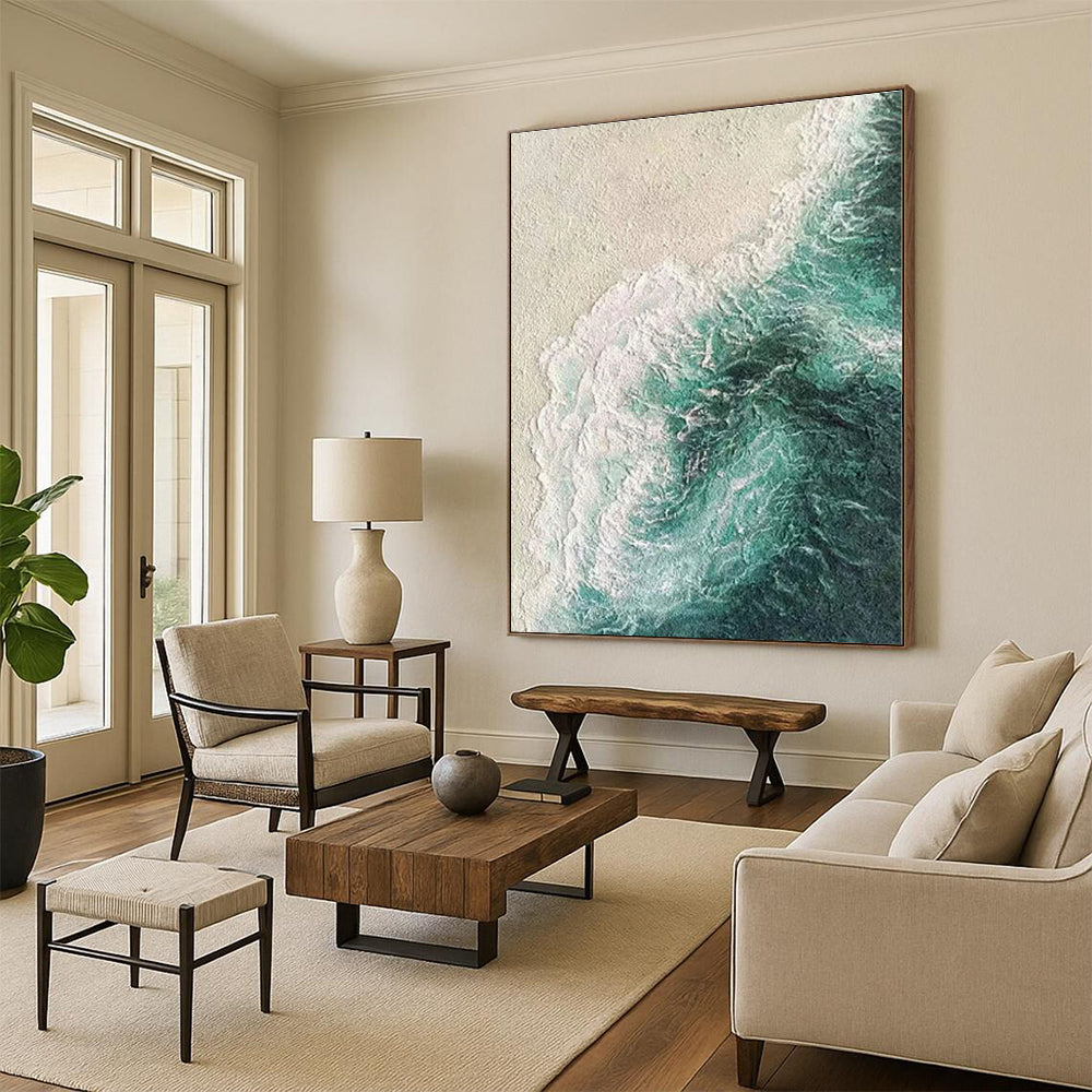 “Textured Beach Aerial”,Abstract Coastal Impasto Painting CT0552