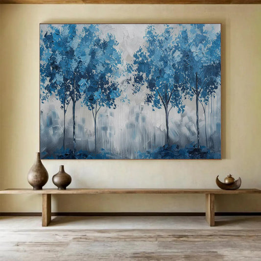 “Blue Trees in a Misty Forest” – Impressionistic Landscape Acrylic Painting CT1758