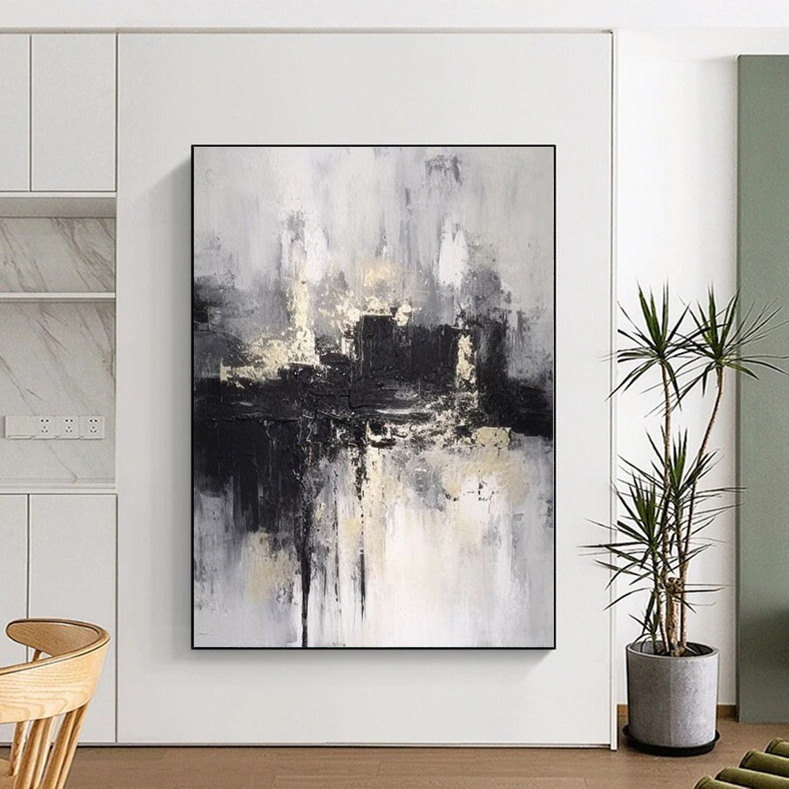 “Monochrome Textured City”,Abstract Architectural Acrylic Art CT0546