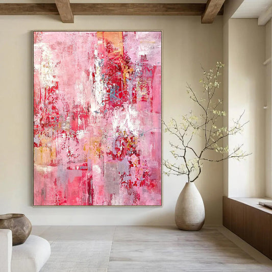 “Pink - Red Abstract Textures” Expressionistic Acrylic Art CT0204