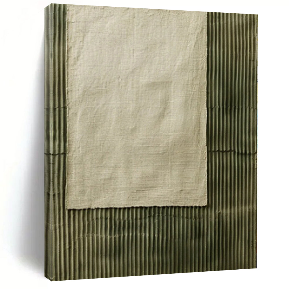 “Beige - Green Textured Contrast” Mixed - Media Art CT0219