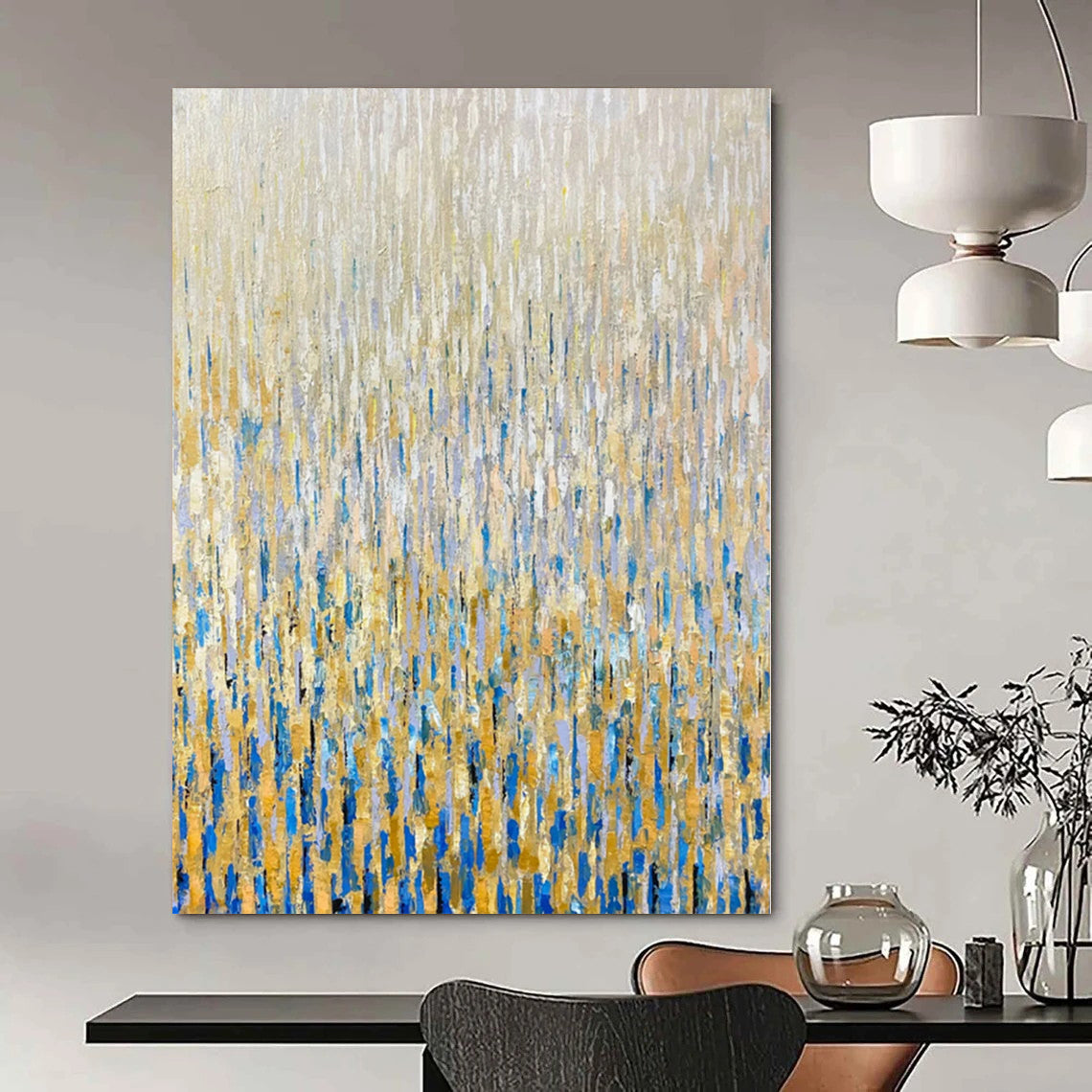 “Gold - Blue Dripping Layers” Abstract Expressionist Acrylic Art CT0195