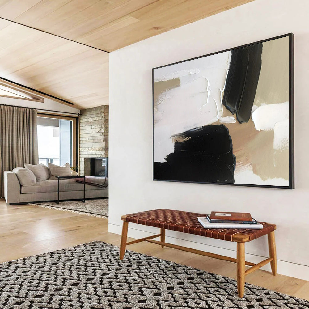 “Neutral Contrast” - Black, white, beige; thick black and beige blocks on white CT1569