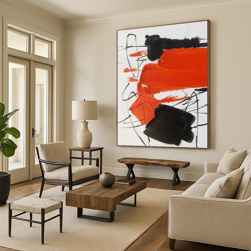 “Red - Black - White Abstract” - Abstract Expressionist Art CT0513