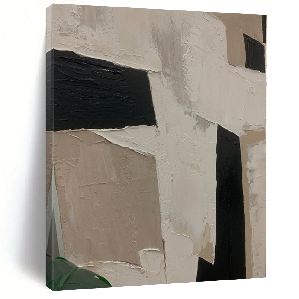 “Textured Neutral Shapes” - Abstract Work with Beige, Black, White CT0107