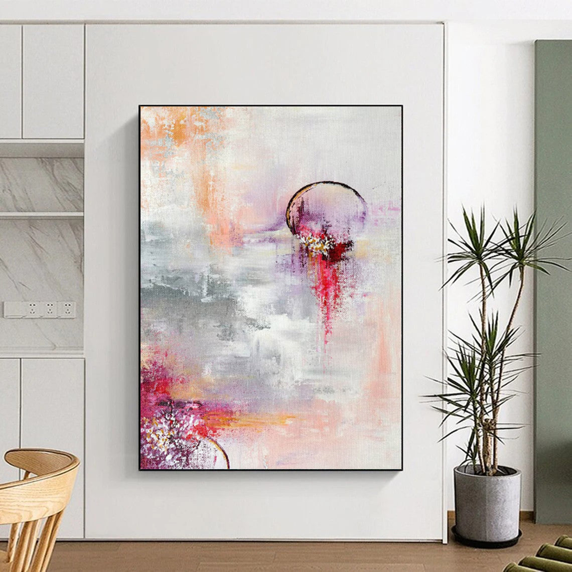 “Dreamy Sunset” - Abstract Art with Pink, Purple, Orange, Gray, White CT0038