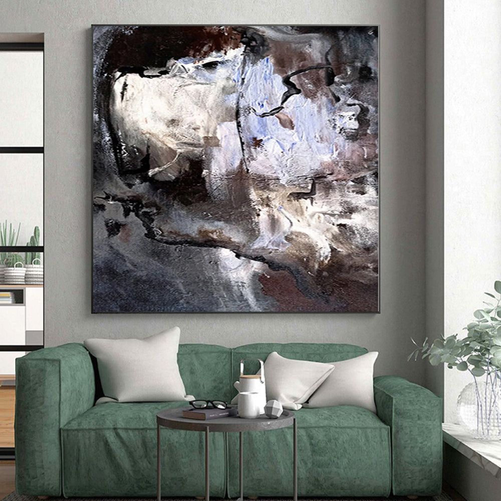 “Shadowed Faces” - Abstract Art with Gray, Brown, White, Blue CT0048