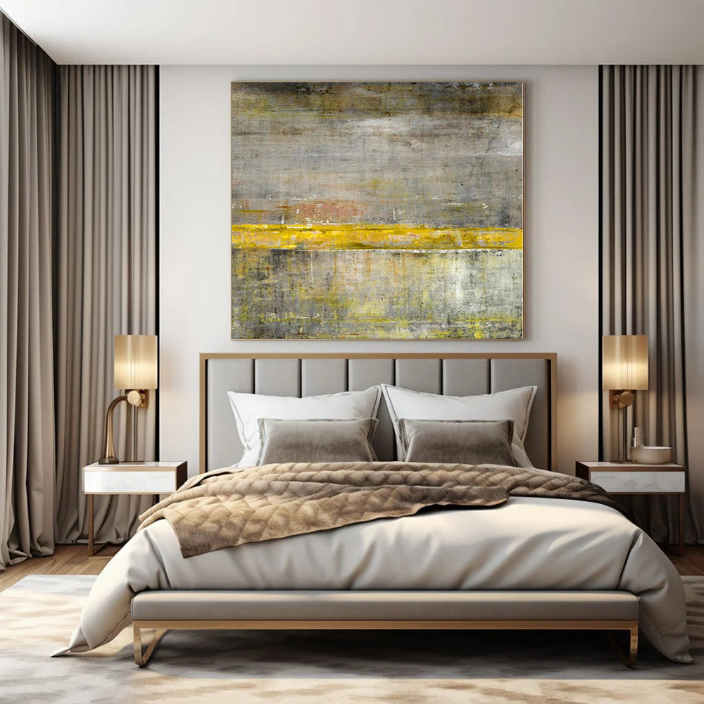 “Gray - Yellow Abstract Layers” Minimalist Acrylic Art CT0213