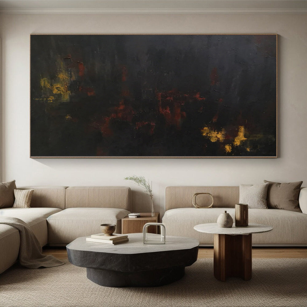 “Dark Hues with Yellow and Red Accents”,Abstract Oil Painting CT0354