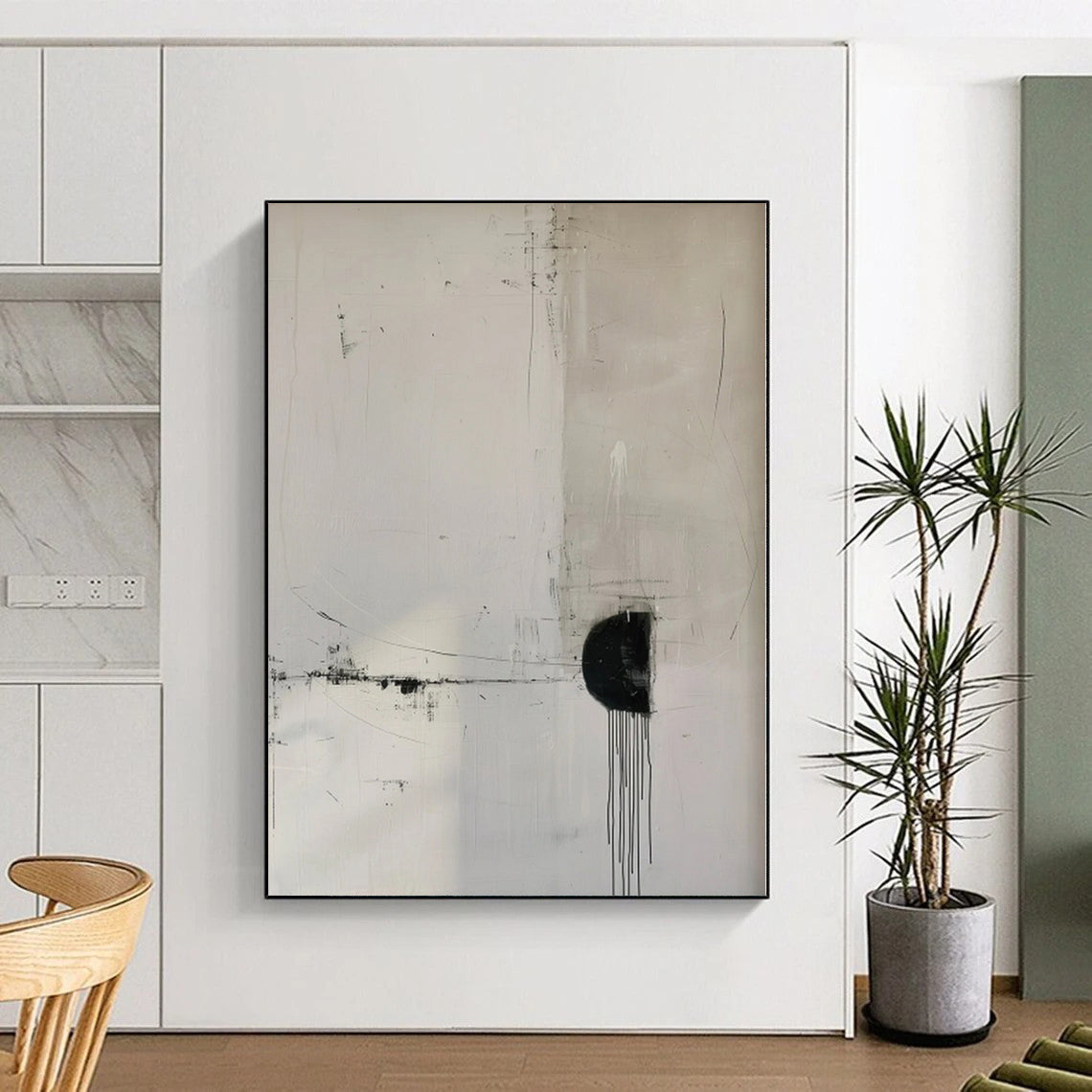 “Minimalist Black - White Lines” Abstract Acrylic Art CT0274