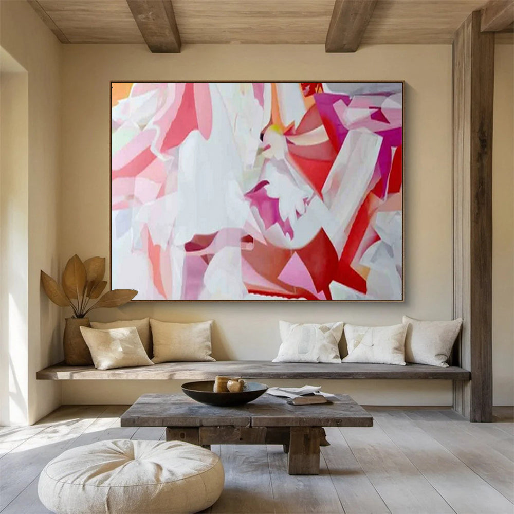 “Pink - White Geometric Fusion” - Pink, white, red, purple; interlaced geometric shapes CT1585