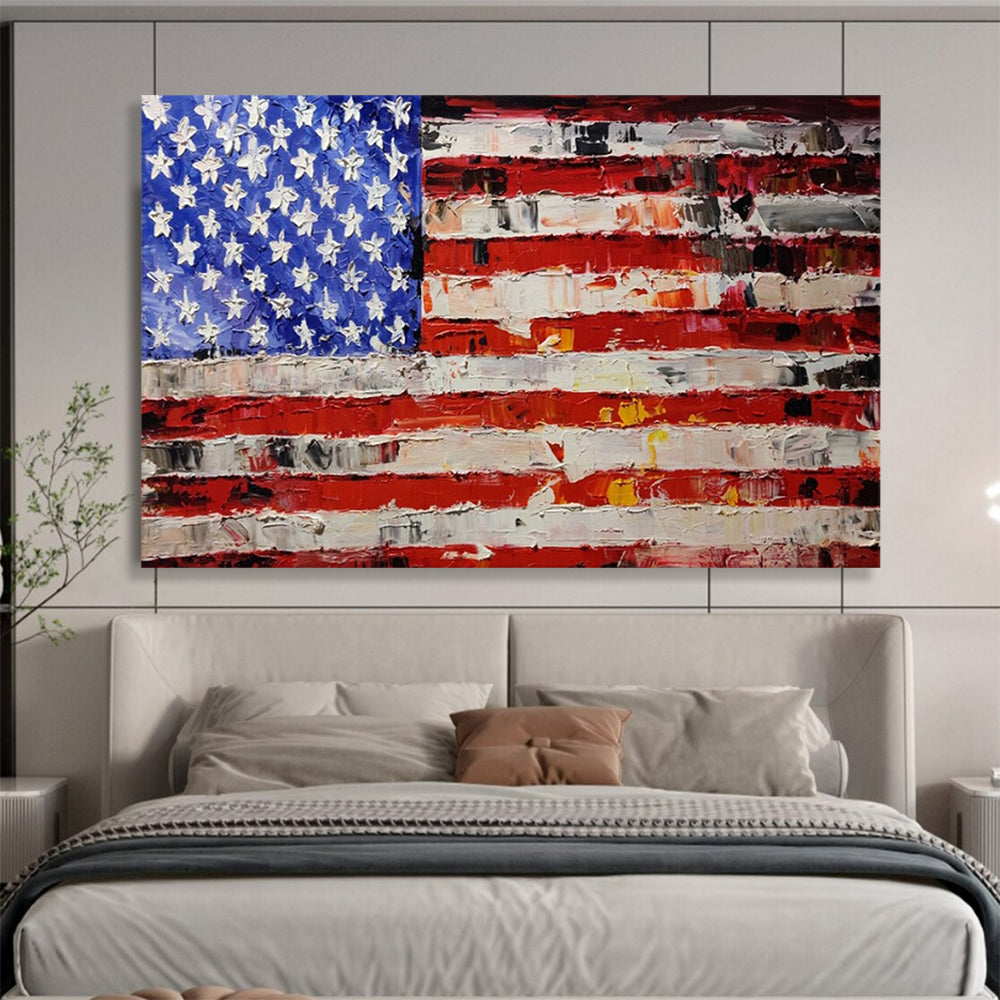 “Textured Stars and Stripes” – Impasto Flag Oil Painting CT1735