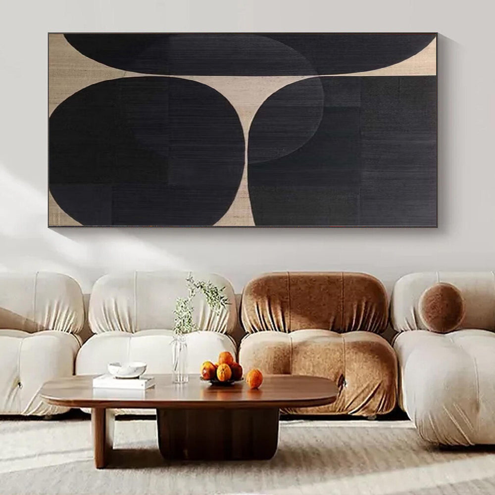 “Black - Beige Circular Cosmos” Abstract Acrylic Art CT0137