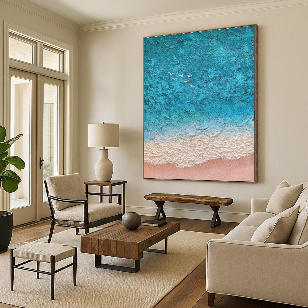 “Textured Beach Aerial”,Abstract Coastal Impasto Painting CT0563