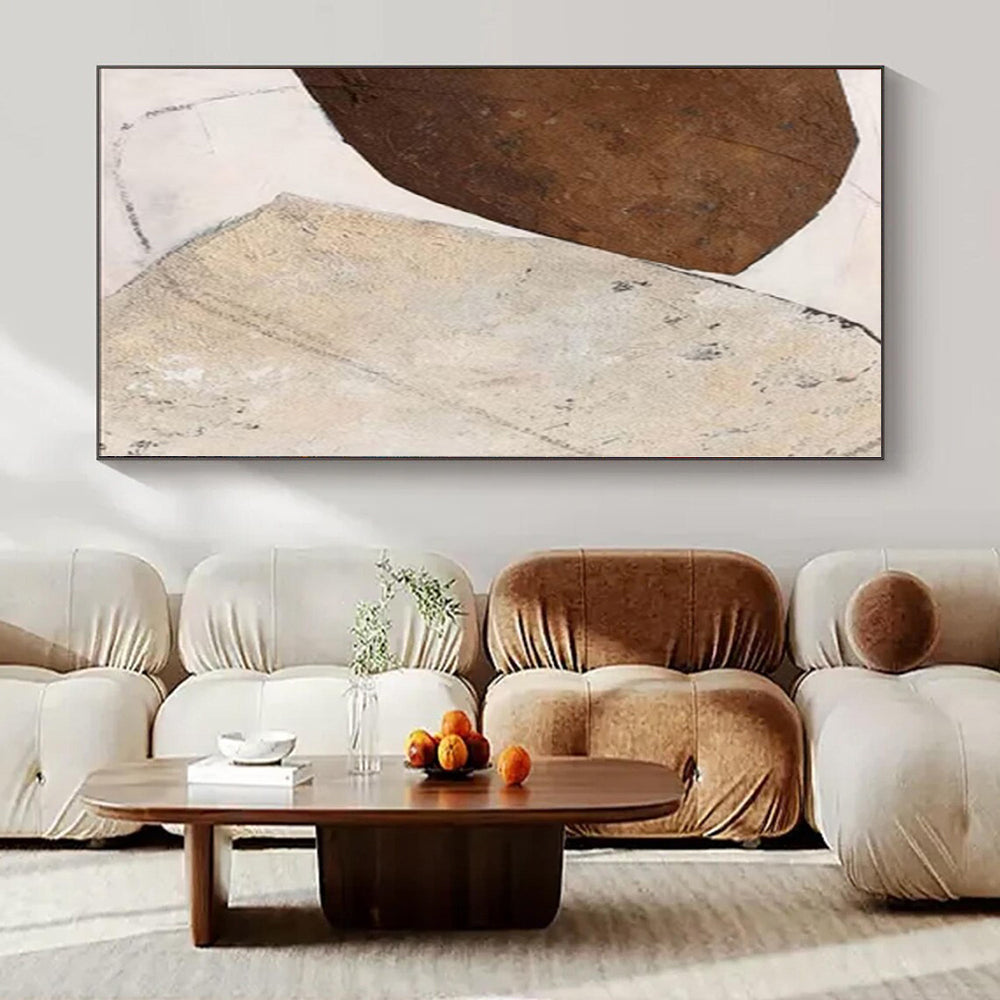 “Brown and Beige Textured Shapes” Mixed - Media Art CT0171