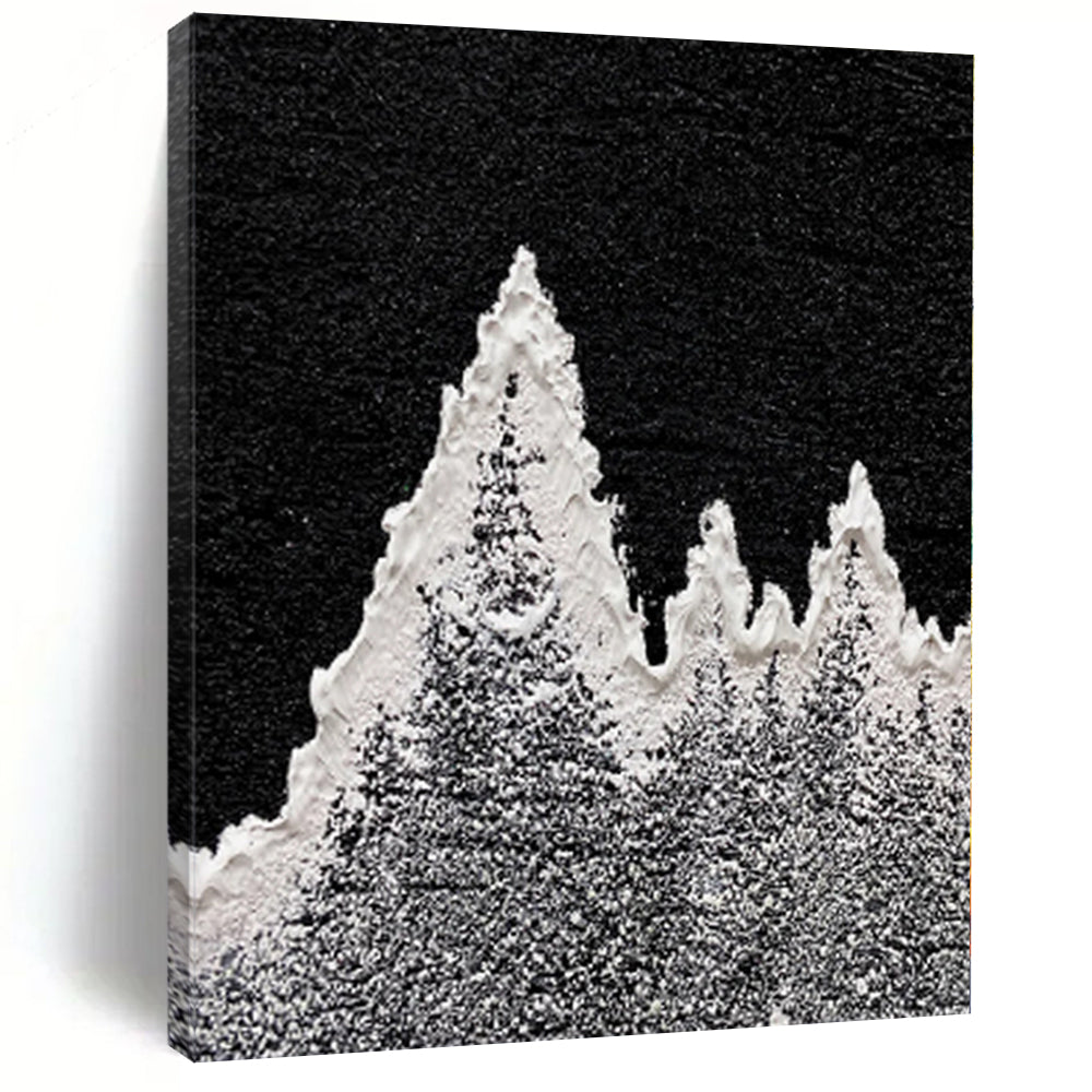 “Ink - Snow Peaks” - Abstract Textured Art with Black, White, Gray CT0020