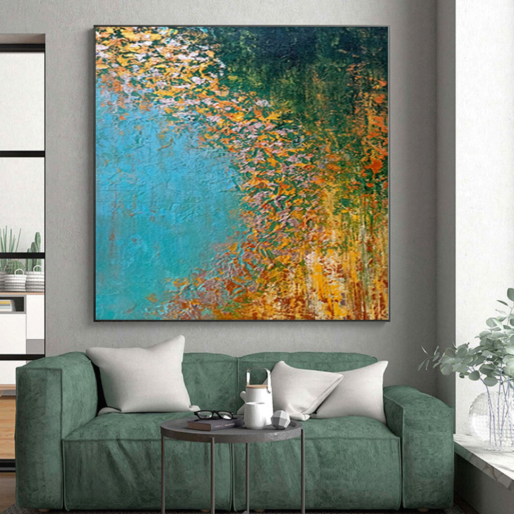 “Riverbank in Autumn” - Abstract Work with Blue, Yellow, Orange, Green CT0067