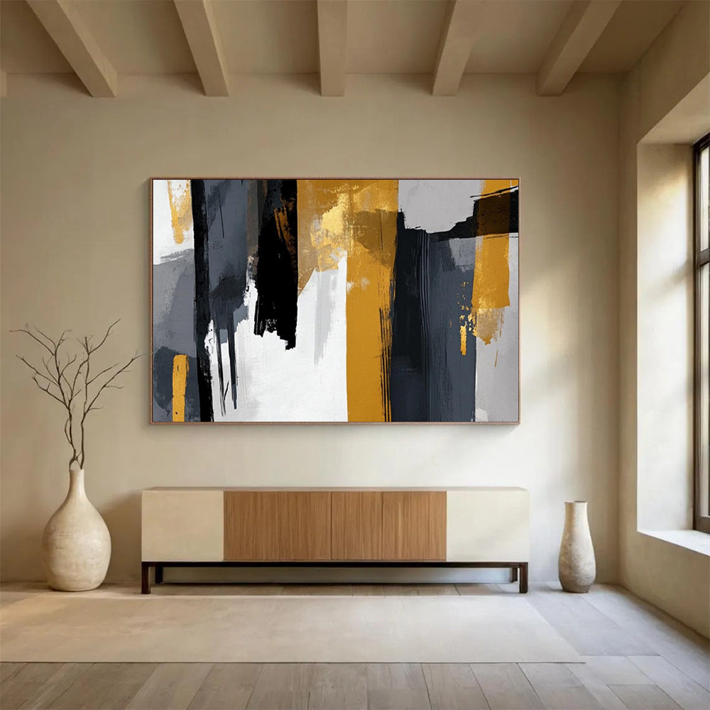 “Gray - Gold Vertical Strokes” – Abstract Acrylic Painting CT1719